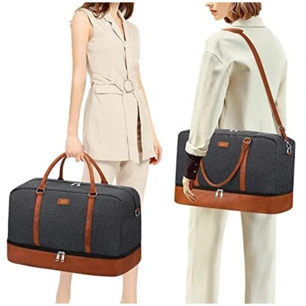 WEEKENDER BAGS 3 pc‎ Shoe Compartment Navy White Polka Dot IBFUN NWOT